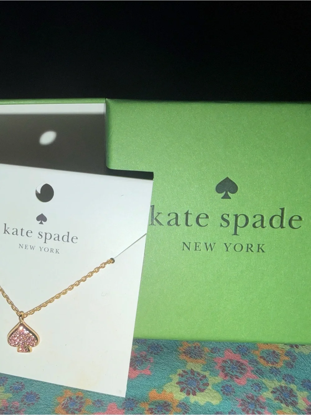 kate spade Gold Tone Necklace with Pink Sparkle Spade Pendant